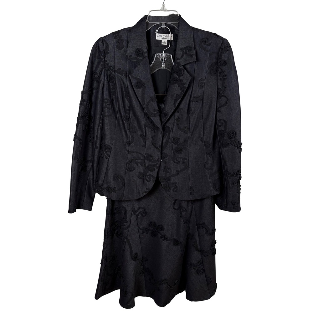 Vtg Black Whimsigoth Skirt Suit Womens 14 Goth Witchy Steampunk Dark Academia
